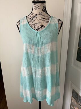 Charlie Paige Aqua and White Striped V-Neck Tunic